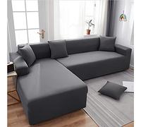 Funda universal elástica para sofá esquinero para sala de estar, color gris, 3 plazas + protector de piel de 3 plazas, funda de sofá para 4 estaciones, lavable, protector de muebles.