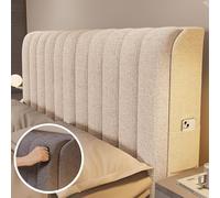 Funda universal para cabecera de cama, de algodón, suave, elástica, a prueba de polvo, lavable, decoración para dormitorio (beige, 220 cm)