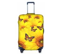 Funda universal para maleta, elástica, lavable, con estampado de mariposas y flores amarillas, protector de equipaje de viaje para adultos, Blanco, M