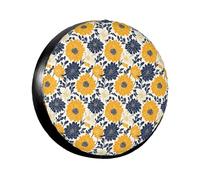 Funda Universal para neumáticos de Repuesto con Motivos botánicos de Flores de Dalia, Azul Marino, Amarillo, Resistente a la Intemperie, al Sol, a Prueba de Polvo, para camión, Viaje, Remolque