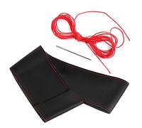 Funda Universal para Volante de Cuero de Microfibra, 38cm, 15 Pulgadas, Accesorio Interior de Costura para Coche, Color Negro con Costuras Rojas (Negro Rojo)