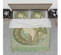 Funda Verde para edredón Set de 3 Piezas Elegante Mujer Classic Art Cover para edredón Famoso Set de Ropa de Cama Suave de Microfibra con 4 ataduras 200x220cm