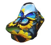 Funda versátil para silla de paseo con estampado completo de mariposas azules y girasoles, especialmente diseñada para tu bebé