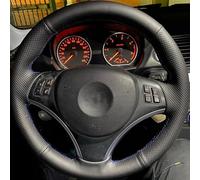 Funda Volante Coche para BMW E90 E91 E92 E93 E87 E81 E82 E88 para X1 E84 Accesorios De Coche Protector para Volante De Coche Cuero Artificial Negro Cosido A Mano Cubre Volante Coche(Black Thread)