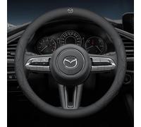 Funda Volante Coche para Mazda CX-5 2012-2015,Microfibra Cuero Cubierta de Volante con Coche Logo Emblemas Protector de Volante Coche Accesorios Interior Decoracion,A1-Black