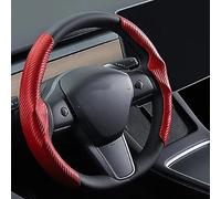 Funda Volante Coche Para Tesla Para Modelo 3/Y Protector Para Volante Coche Gamuza Fibra Carbono Manillar Antideslizante Ultrafino Absorbente Sudor(Tsl-red)