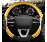 Funda Volante Fibra Carbono Cuero Antideslizante 38 Cm para Seat para Tarraco para Arona para Ateca para Ibiza para Toledo Funda Volante Coche(Gold O)
