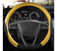 Funda Volante Fibra Carbono Cuero Antideslizante 38 Cm para Seat para Tarraco para Arona para Ateca para Ibiza para Toledo Funda Volante Coche(Gold D)