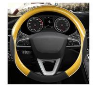 Funda Volante Fibra Carbono Cuero Antideslizante 38 Cm para Seat para Tarraco para Arona para Ateca para Ibiza Funda Volante Coche(Gold O)