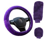 Funda Volante Universal DBAILY, 3 Piezas Fundas para Volante de Coche Mullidas con Cubierta de Freno de Mano y Cambio de Marchas (37-39cm) (púrpura)