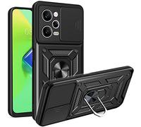 Funda Xiaomi Redmi Note 12 Pro, Ventana corrediza blindada a prueba de golpes doble capa Hard PC y Silicona TPU con 360°Anillo iman Soporte Carcasa funda Redmi Note 12 Pro / Poco X5 Pro 5G, Negro