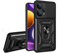 Funda Xiaomi Redmi Note 12 Turbo 5G,Ventana corrediza blindada a prueba de golpes doble capa Hard PC y Silicona TPU con 360°Anillo iman Soporte Carcasa funda Poco F5 5G / Redmi Note 12 Turbo 5G, Negro