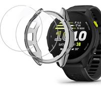 Funda y Protector de Pantalla para Garmin Forerunner 170, Pack (2+1) de Vidrio Templado de Cobertura Total + Funda TPU Blando, Compatible con Garmin Forerunner 70, 170 y 170 Music (Negro case+Soft)