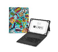 SUBBLIM Funda para Tablet 11”, con Teclado Bluetooth, Teclado Español, Cierre Banda Elástica, Puerto de Carga, Ultra Slim, Keytab Pro Trendy Comic