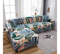 Fundas Ajustables para Sofás 3 y 2 Plazas - Hojas De Color Beige Rosa Verde - Spandex Elasticas Universal Verano Modernas - Cubre Chaise Longue Estampadas