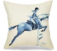 Fundas Almohada Doma Acuarela Chica Caballo Salto Obstáculo Animales Fauna Silvestre Ecuestre Deportes Acción Fundas De Cojín Cuadradas Sala De Estar Cuadrado Cubierta De Almohada, 45x45cm