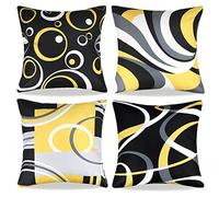 Fundas Almohadas Negro Y Amarillo 40 X 40cm Fundas Cojines Resumen Geometrico Patrón Funda Cojin Otoño Lino Funda Cojines Juego De 4 Fundas De Cojines Por Sala De Estar Sofá Cojines Decoración