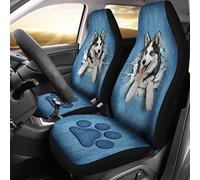 Fundas Asientos Coche Husky Dog Jean Art Background Fundas Delanteros Coches Universal Funda Asientos Coches Suaves Protector De Asiento para Camión SUV Vehículo 52X138 CM