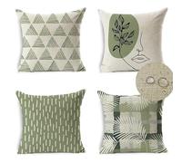 Fundas Cojin 65x65cm, Verde Cuadrada al Exterior Lino impermeable Cojines Sofa Modernos Cojín, para Sofá Cama Coche Sala Estar Hogar Decoración Juego de 4 Geométrico Doble cara Fundas Cojines JN-3528