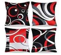 Fundas Cojin Negro y Rojo 40 x 40cm Fundas Cojines Otoño Lino Funda Cojin Moderno Resumen Geometrico Patrón Funda Cojines Juego de 4 Fundas de Cojines Por Dormitorio Jardín Sofá Cojines Decoración