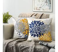 Fundas Cojines 16X16 Cojines Decorativos Para Sofa Funda Cojin Flor Dalia Fundas De Almohadas Moderno Cojin Exterior Fundas De Cojines Azul Marino Amarillo Funda Cojines Boho Cojin Cuadrado 2 Piezas