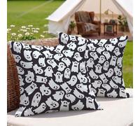 Fundas Cojines 25x25 cm, Juego de 2 Fundas de Almohada Negro, Cuadrados Decorativos Cojines Sofá en Lino, Víspera de Todos los Santos Cojin Exterior Impermeable para Exterior Jardín, Regalo 3Z-641