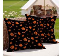 Fundas Cojines 25x25 cm, Juego de 2 Fundas de Almohada Negro, Cuadrados Decorativos Cojines Sofá en Lino, Víspera de Todos los Santos Cojin Exterior Impermeable para Exterior Jardín, Regalo 3Z-626