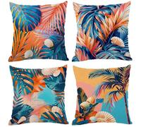 Fundas Cojines 30x30, Tropical Cojines Sofa Hojas Juego de 4 Lino Funda Cojin, Exterior Impermeable Doble Cara Impresión Cushion Covers Cremallera Invisible para Garden Chair Decor, Regalo Mujer Z-920