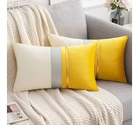 Fundas Cojines 30x50 Lujoso Funda de Almohada Rectangulares Terciopelo Amarillo Empalme con Rayas Dorado Cubierta Cojín Decoración para Hogar Cama Bancos Sala Sofá Sillas Jardín Exterior,2 Piezas