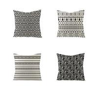 Fundas Cojines,35 X 35 cm Estampados Varios en Blanco y Negro. Juego de 4 Lino Cojines Decoracion, Funda de cojín de cojín de Lino Textil de poliéster Lavable con Agua,con Cremallera Oculta