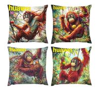 Fundas Cojines 35 x 35 Juego de 4 Fundas de Cojín de Terciopelo Cojines de Sofá Modernos Orangutanes forestales Funda Cojin de Sofá de Dormitorio Funda de Almohada para Exteriores Decor Pillow a-534