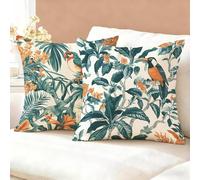 Fundas Cojines 35x35 Pájaro Juego de 2, Impermeable Funda Cojin Terciopelo, Cómodo Transpirables, Antimanchas y Durable Funda de Cojines Hojas, para Salón, Dormitorio, Decoración Hogar Regalo K6-792