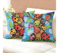 Fundas Cojines 35x35 Vistoso Juego de 2, Impermeable Funda Cojin Lino, Cómodo Transpirables, Antimanchas y Durable Funda de Cojines Insecto, para Salón, Dormitorio, Decoración Hogar Regalo K6-750