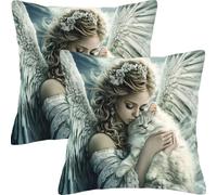Fundas Cojines 35x35cm Juego de 2 Gato áNgel Funda de Cojín Impermeable para Exteriores Funda Sofá Cojín Decorativo Cuadrado Cojines, para Sala Estar Cama Hogar Decoracion Cushion Covers L7JT-854