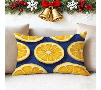 Fundas Cojines 35x55 cm Cojines Sofa Azul Lino Funda Cojin Limón Cushion Covers Doble Cara Impresión Pillow Case para Navidena Decoración Jardín Hogar Sala de Estar Dormitorio Sofá Cama Coche 1h-482