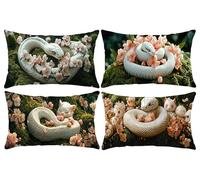 Fundas Cojines 35x70cm, Juego de 4 Fundas de Cojines Decorativas de Lino, Flores de Serpiente Blanca Funda Cojin, Cojin para Sofa Rectangular, para Sala de Estar Sofás Camas Sillas Dormitorio u-27