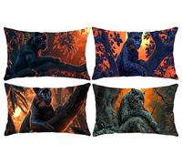 Fundas Cojines 35x70cm, Juego de 4 Fundas de Cojines Decorativas de Lino, Pantera negra animal Funda Cojin, Cojin para Sofa Rectangular, para Sala de Estar Sofás Camas Sillas Dormitorio Jardín u-140