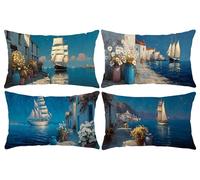 Fundas Cojines 35x70cm, Juego de 4 Fundas de Cojines Decorativas de Lino, Velero con vistas al mar Funda Cojin, Cojin para Sofa Rectangular, para Sala de Estar Sofás Camas Sillas Dormitorio u-228