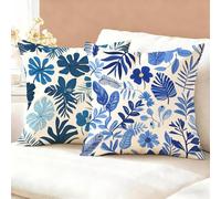 Fundas Cojines 40x40 Azul Juego de 2, Impermeable Funda Cojin Terciopelo, Cómodo Transpirables, Antimanchas y Durable Funda de Cojines Hojas, para Salón, Dormitorio, Decoración Hogar Regalo K6-526