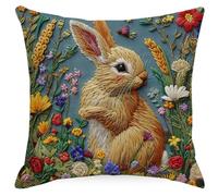 Fundas Cojines 40x40 Estampado De Conejo Amarillo Cojines Cama Sofa Cuadradas de Lino Lavable Transpirable Funda Cojin con Cremallera Invisible para Decoración Hogar Dormitorio Coche