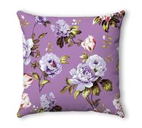 Fundas Cojines 40x40 Flores Rosa Púrpura Cojines Cama Sofa Lino Lavable Cuadrado con Cremallera Invisible Funda Cojin para Sofa Hogar Decoración Jardín Oficina Coche