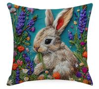 Fundas Cojines 40x40 Hierba De Conejo Abstracta Cojines Cama Sofa Cuadradas de Lino Lavable Transpirable Funda Cojin con Cremallera Invisible para Decoración Hogar Dormitorio Coche