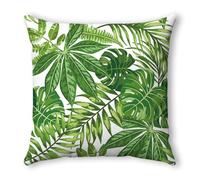 Fundas Cojines 40x40 Hojas Verdes Tropicales Cojines Cama Sofa Lino Lavable Cuadrado con Cremallera Invisible Funda Cojin para Sofa Hogar Decoración Jardín Oficina Coche