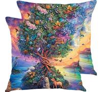 Fundas Cojines 40x40cm áRbol De La Vida Juego de 2 Piezas Funda Cojin Exterior Impermeable Cojines Sofa Fundas, Almohadas Jardin Cama Cremallera Oculta de Decorativos Almohada Pillow Case X7JJ-763