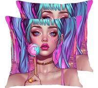 Fundas Cojines 40x40cm Chica Piruleta Juego de 2 Piezas Funda Cojin Exterior Impermeable Cojines Sofa Fundas, Almohadas Jardin Cama Cremallera Oculta de Decorativos Almohada Pillow Case X7JJ-35