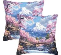 Fundas Cojines 40x40cm Juego de 2 Flores De Cerezo Del Monte Fuji Funda de Cojín Impermeable Para Exteriores Funda Sofá Cojín Decorativo Cuadrado Cojines, Para Hogar Decoracion Cushion Covers L7JT-204