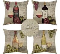 Fundas Cojines 40x40cm,Juego de 4 Vintage Otoño Fundas de Cojines Cuadrado Doble Cara Lino Verano Exterior Impermeable Funda Almohada,para Jardín Salón Dormitorio Vino tinto Decoración Cojines WS-4132