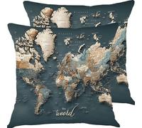 Fundas Cojines 40x40cm Mapa del Mundo Juego de 2 Piezas Funda Cojin Exterior Impermeable Cojines Sofa Fundas, Almohadas Jardin Cama Cremallera Oculta de Decorativos Almohada Pillow Case X7JJ-785