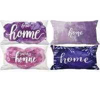 Fundas Cojines 40x80 Juego de 4 Púrpura Cojines Exterior Impermeable Lino Cushion Covers Carta Diseño Estampado con Cremallera Invisible para Verano Exterior Jardín Patio Coche Decorativos j29-6T