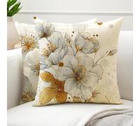 Fundas Cojines 45x45 Cojines Exterior Blanco Juego de 2 Impermea Lino Estampado Flor Fundas de Almohada Decorativa Boho Cojín Cubierta para Cuadros Decoracion Salon Modernos, Dormitorio, Sofá, G6-939
